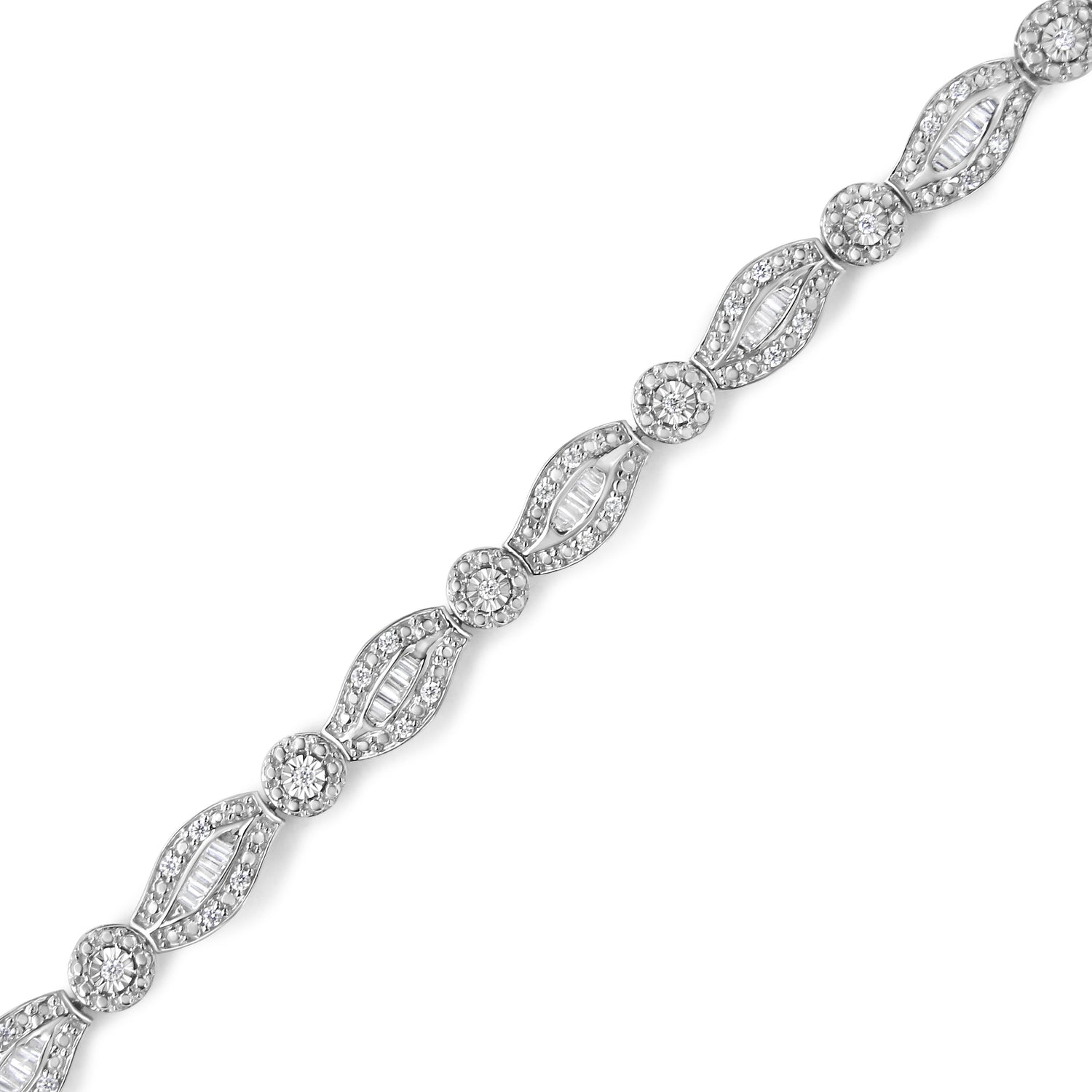 .925 Sterling Silver 1 cttw Diamond Double Leaf and Bezel Link Bracelet (I-J Clarity, I2-I3 Color) - Size 7.25" by Bids.com