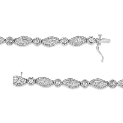 .925 Sterling Silver 1 cttw Diamond Double Leaf and Bezel Link Bracelet (I-J Clarity, I2-I3 Color) - Size 7.25" by Bids.com