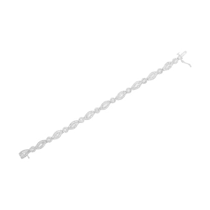 .925 Sterling Silver 1 cttw Diamond Double Leaf and Bezel Link Bracelet (I-J Clarity, I2-I3 Color) - Size 7.25" by Bids.com