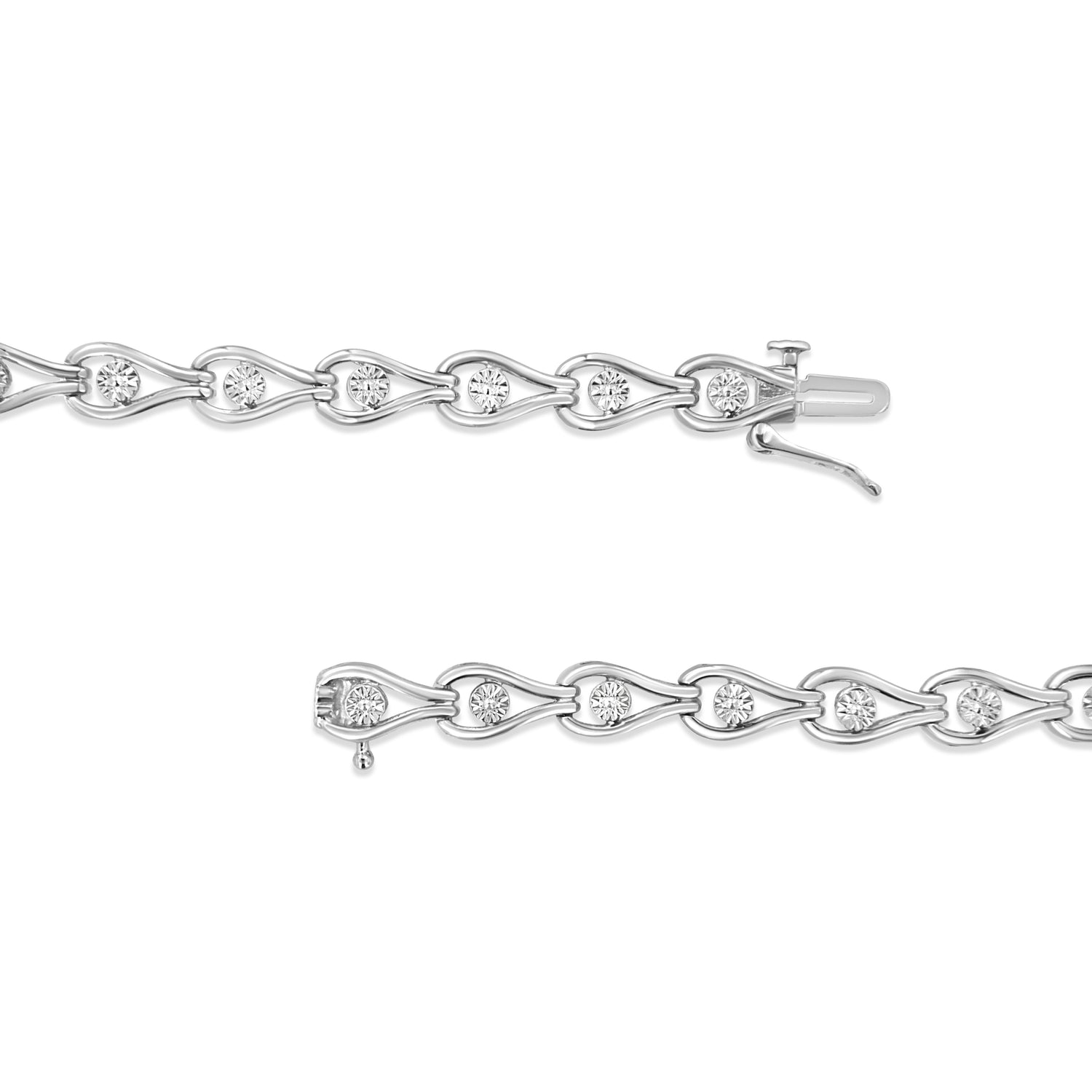 .925 Sterling Silver 1/10 Cttw Miracle-Set Diamond Pear Shape and Bezel Link Bracelet (I-J Color, I3 Clarity) - 7.25" by Bids.com