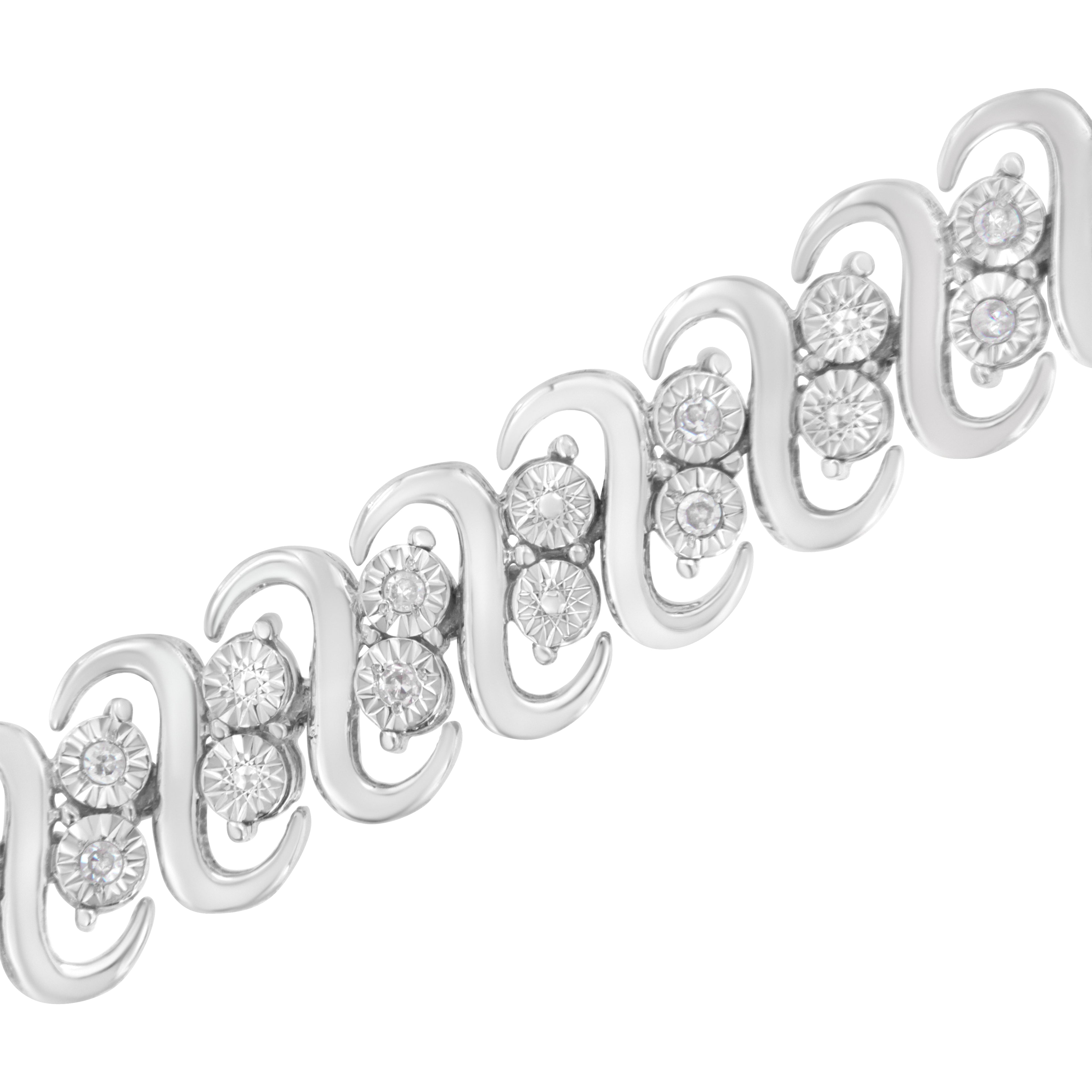 .925 Sterling Silver 1/4 cttw Round-Cut Diamond Double Row Wrapped S-Link Bracelet (I-J Color, I2-I3 Clarity) - Size 7.25" by Bids.com