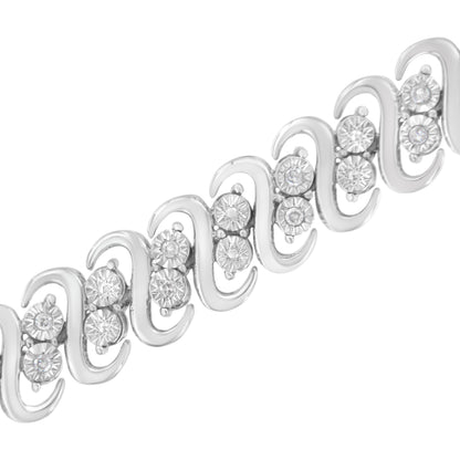 .925 Sterling Silver 1/4 cttw Round-Cut Diamond Double Row Wrapped S-Link Bracelet (I-J Color, I2-I3 Clarity) - Size 7.25" by Bids.com