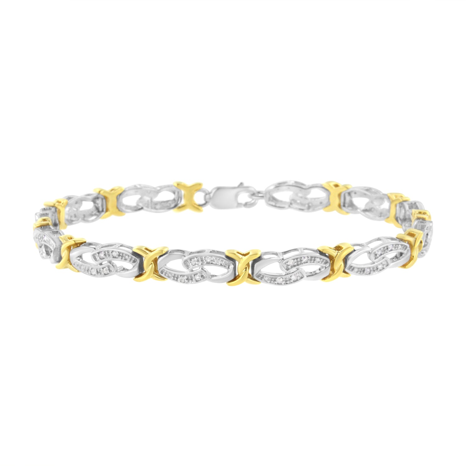 10k Yellow Gold Plated Sterling Silver 1/4 cttw Diamond Infinity and X Link Bracelet (I-J Clarity, I2-I3 Color) - Size 7.25" by Bids.com