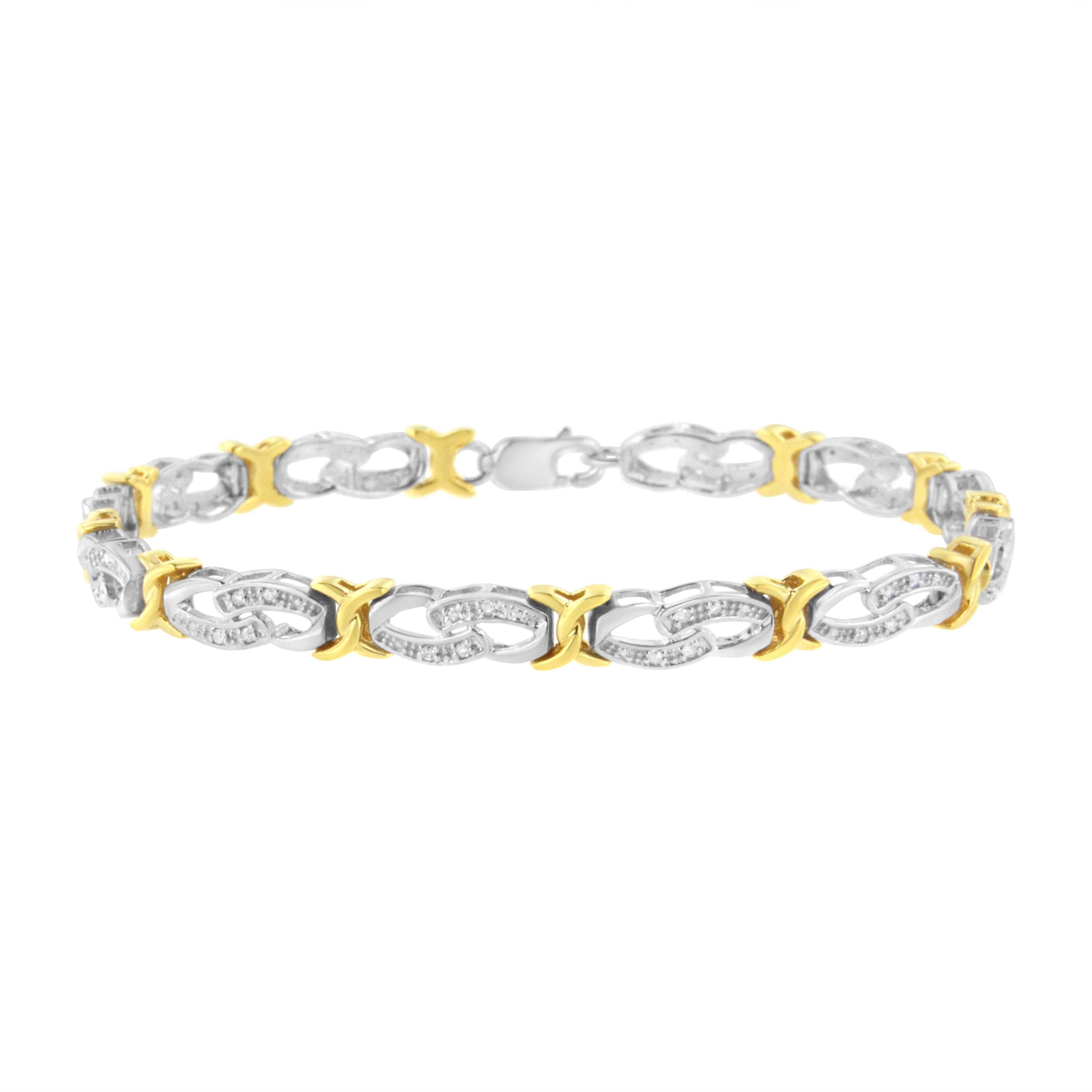 10k Yellow Gold Plated Sterling Silver 1/4 cttw Diamond Infinity and X Link Bracelet (I-J Clarity, I2-I3 Color) - Size 7.25" by Bids.com