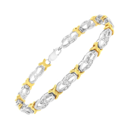 10k Yellow Gold Plated Sterling Silver 1/4 cttw Diamond Infinity and X Link Bracelet (I-J Clarity, I2-I3 Color) - Size 7.25" by Bids.com