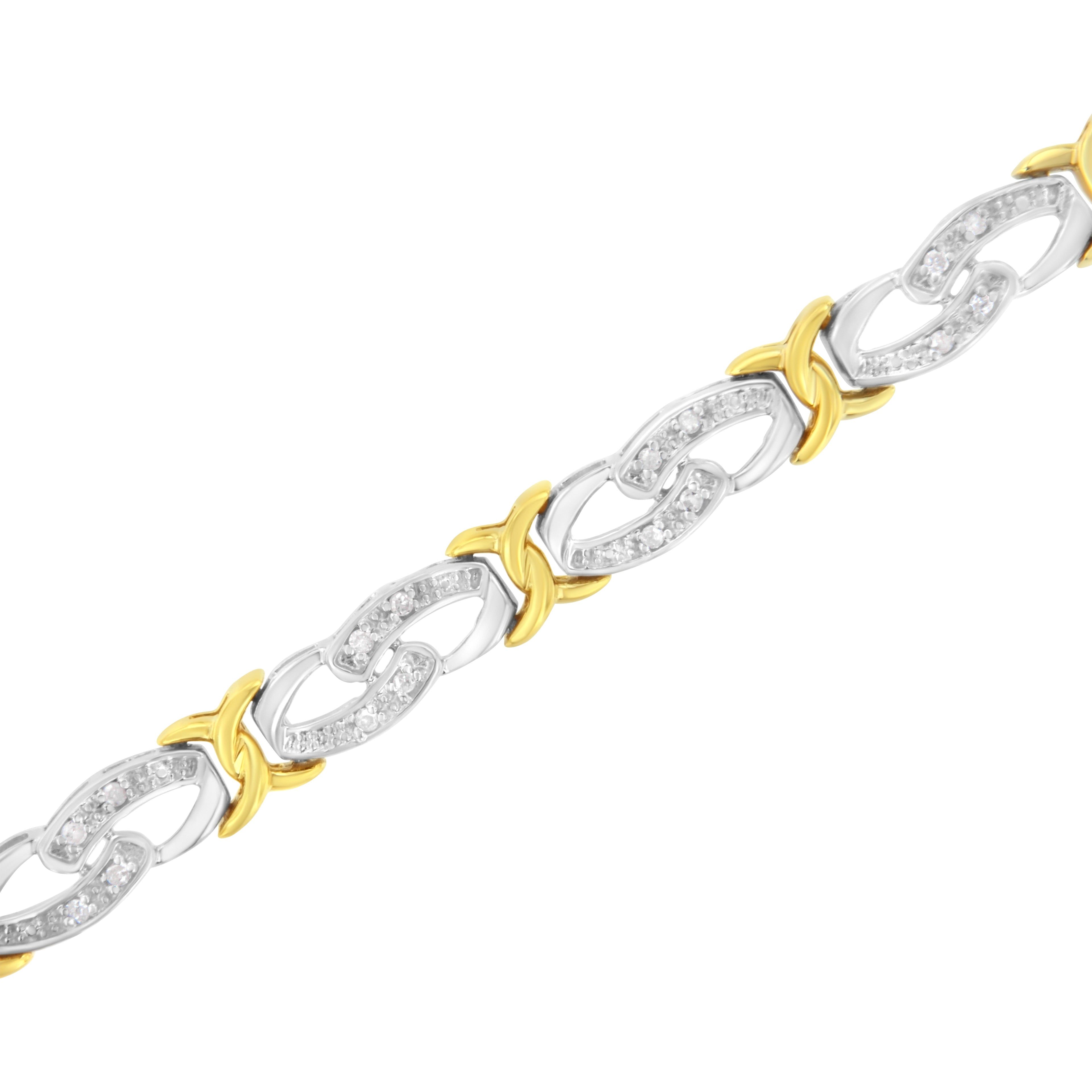 10k Yellow Gold Plated Sterling Silver 1/4 cttw Diamond Infinity and X Link Bracelet (I-J Clarity, I2-I3 Color) - Size 7.25" by Bids.com
