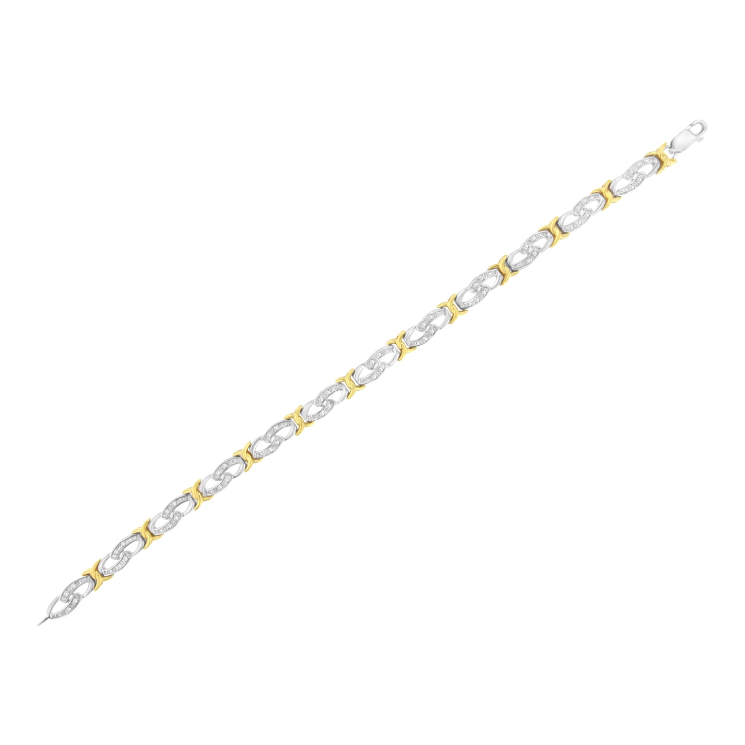 10k Yellow Gold Plated Sterling Silver 1/4 cttw Diamond Infinity and X Link Bracelet (I-J Clarity, I2-I3 Color) - Size 7.25" by Bids.com