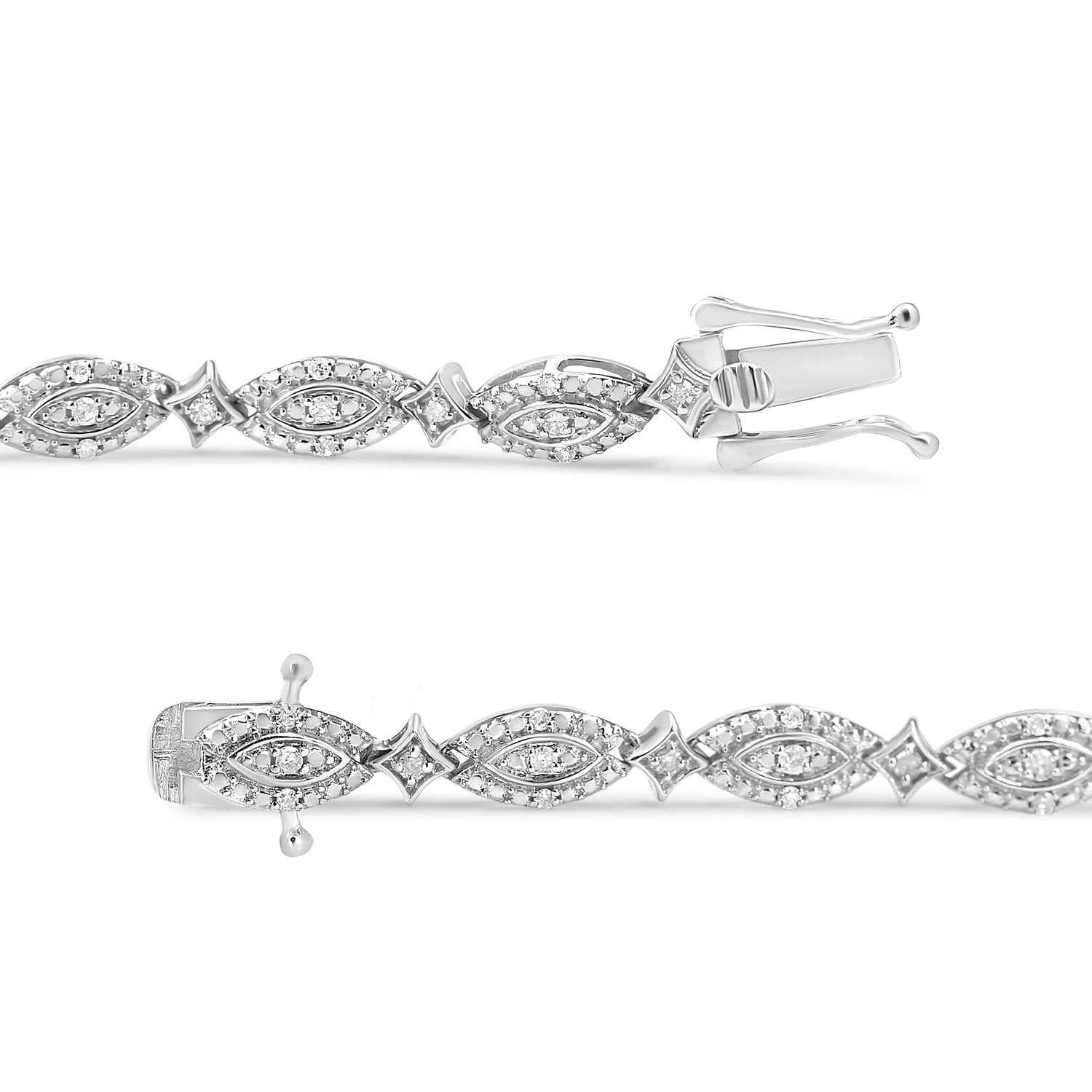 .925 Sterling Silver 1/2 Cttw Diamond Alternating Marquise and Starburst Shaped Link Bracelet (I-J Color, I2-I3 Clarity) - 7.25" by Bids.com