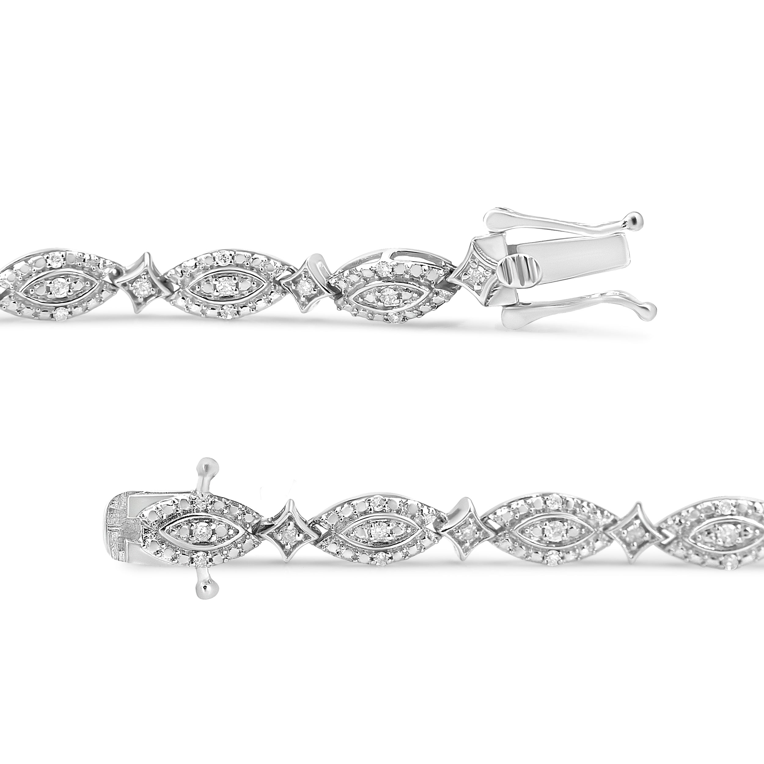 .925 Sterling Silver 1/2 Cttw Diamond Alternating Marquise and Starburst Shaped Link Bracelet (I-J Color, I2-I3 Clarity) - 7.25" by Bids.com