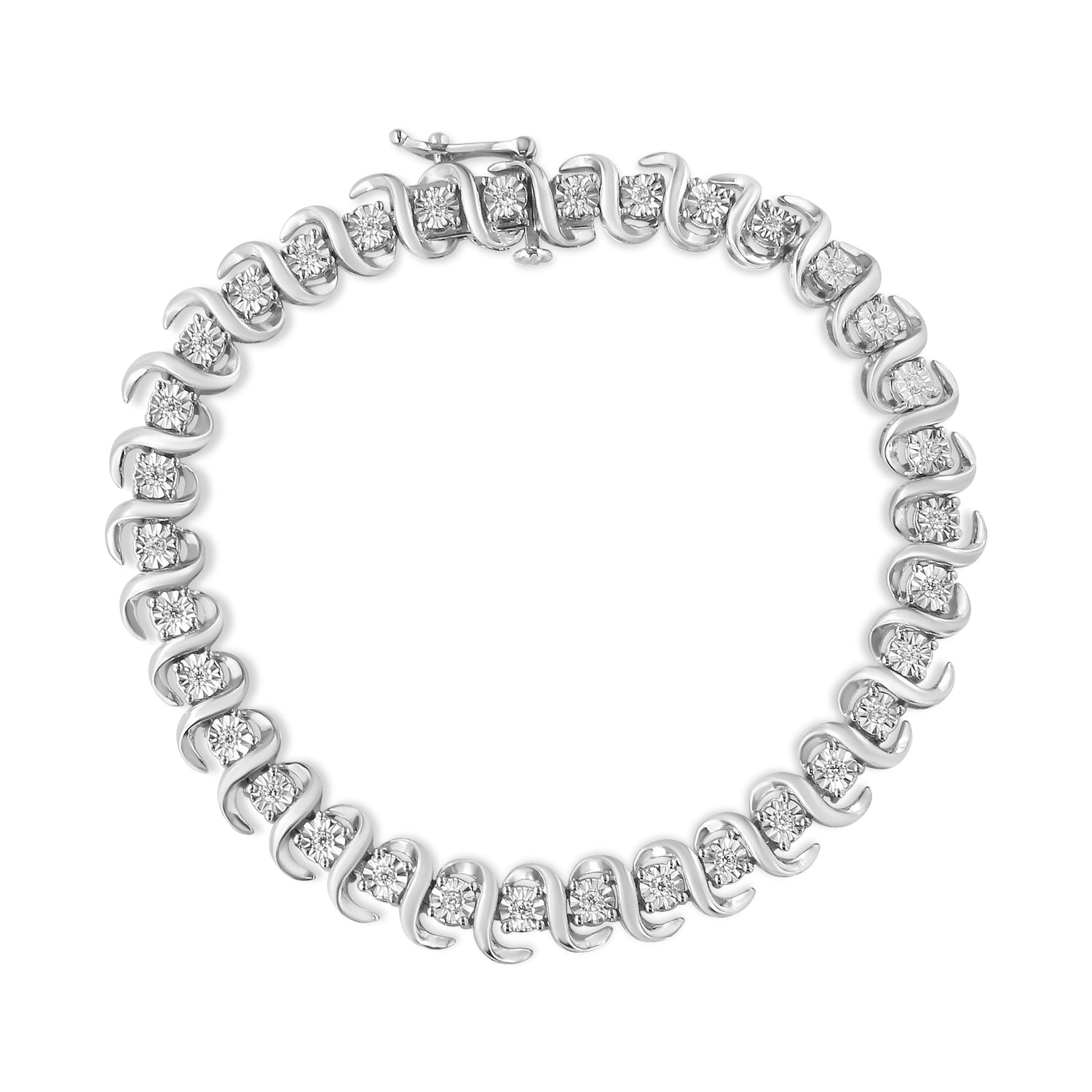 .925 Sterling Silver 1/3 Cttw Miracle-Set Diamond "S" Link Tennis Bracelet (I-J Color, I3 Clarity) - Size 7.25" by Bids.com