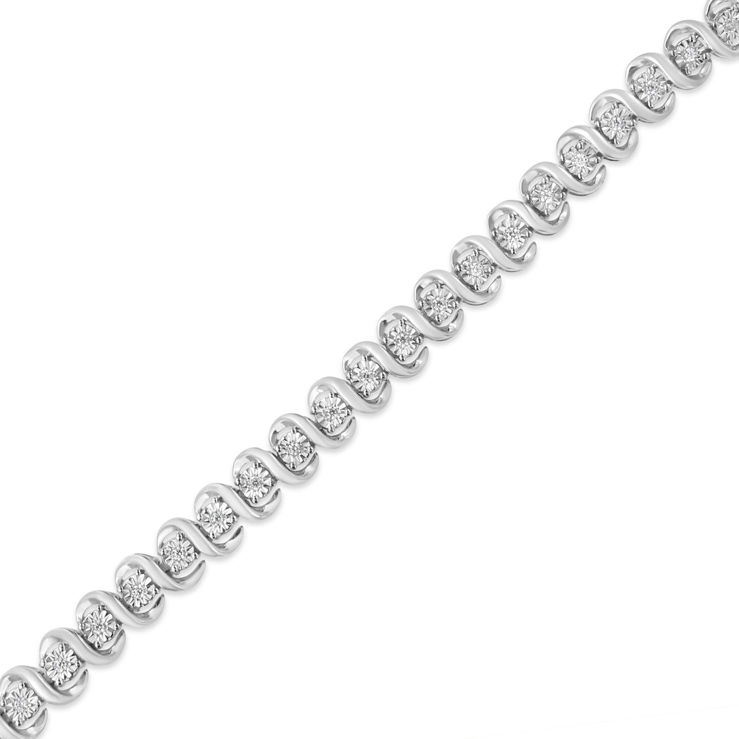 .925 Sterling Silver 1/3 Cttw Miracle-Set Diamond "S" Link Tennis Bracelet (I-J Color, I3 Clarity) - Size 7.25" by Bids.com