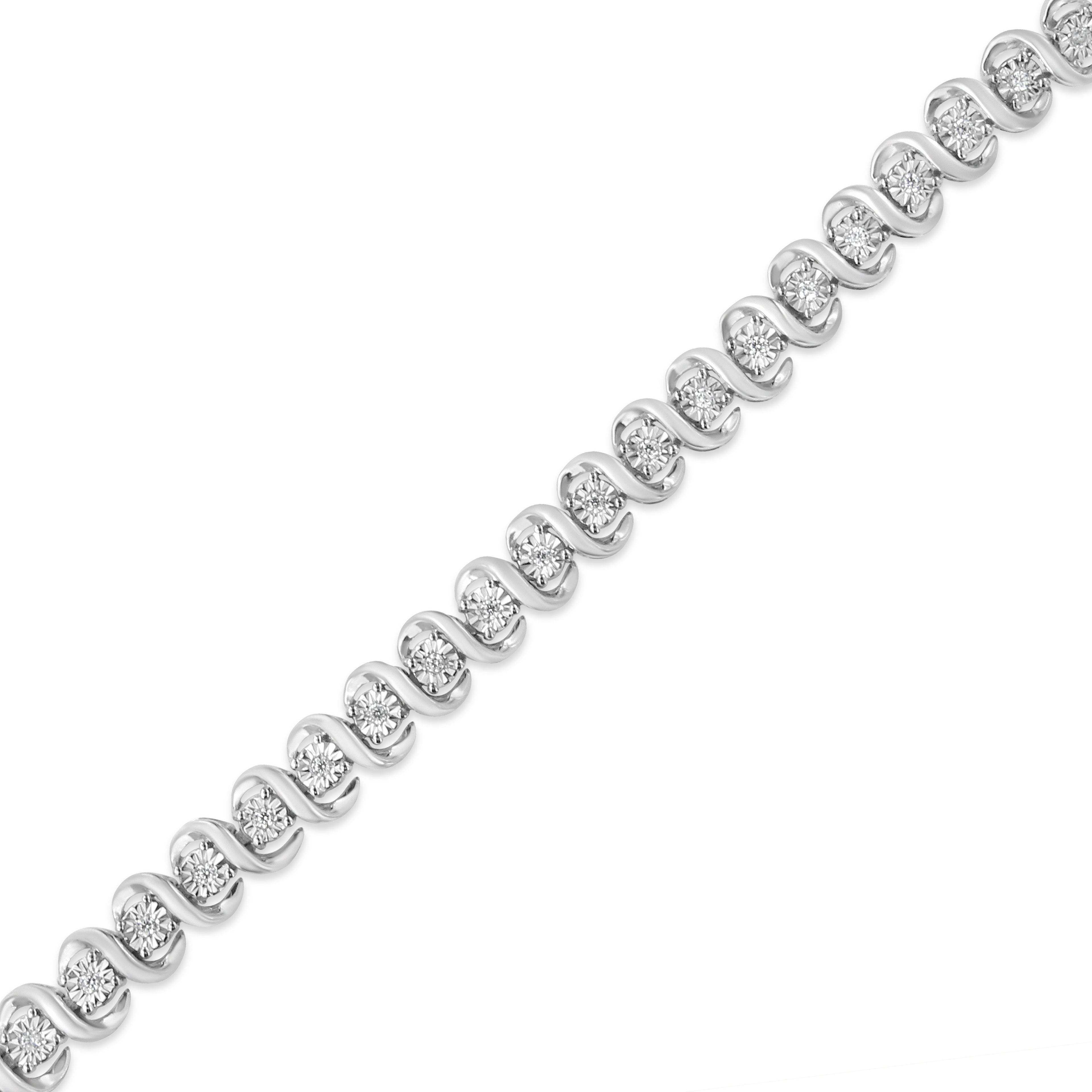 .925 Sterling Silver 1/3 Cttw Miracle-Set Diamond "S" Link Tennis Bracelet (I-J Color, I3 Clarity) - Size 7.25" by Bids.com
