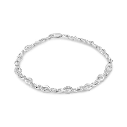 .925 Sterling Silver Prong Set Diamond Accent Curved Spiral Link Bracelet (I-J Color, I3 Clarity) - 7.25" by Bids.com