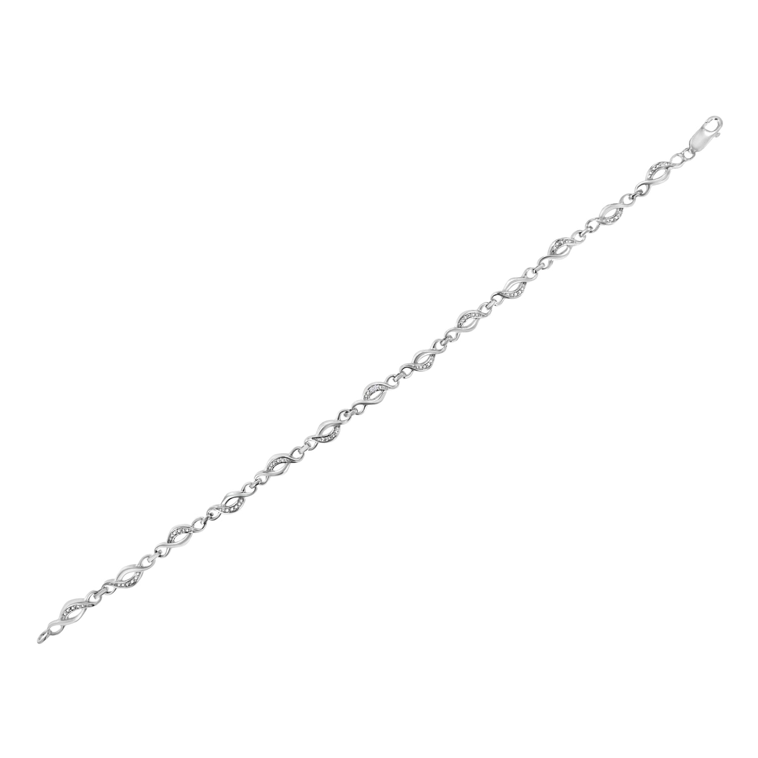 .925 Sterling Silver Prong Set Diamond Accent Curved Spiral Link Bracelet (I-J Color, I3 Clarity) - 7.25" by Bids.com