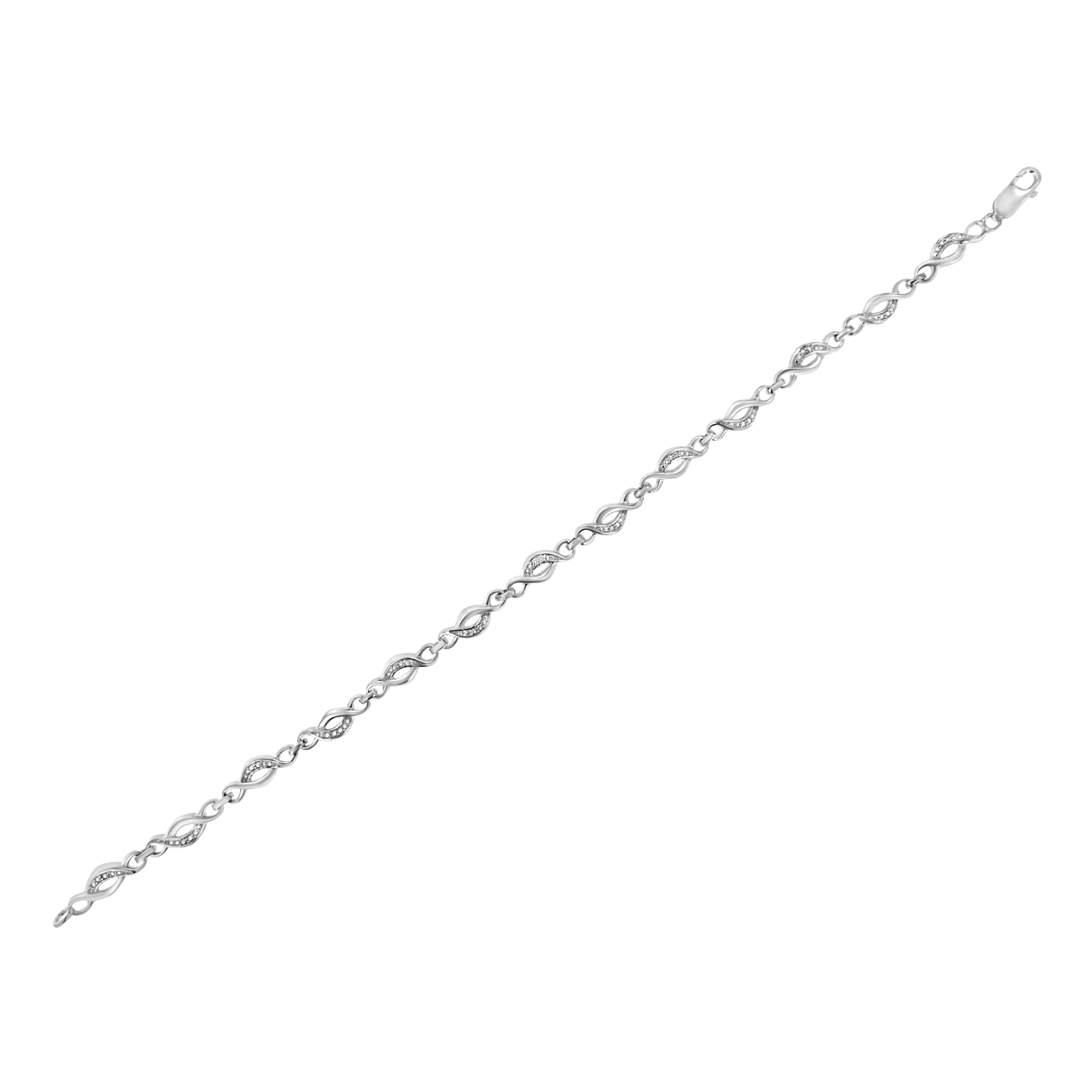 .925 Sterling Silver Prong Set Diamond Accent Curved Spiral Link Bracelet (I-J Color, I3 Clarity) - 7.25" by Bids.com