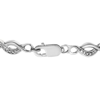 .925 Sterling Silver Prong Set Diamond Accent Curved Spiral Link Bracelet (I-J Color, I3 Clarity) - 7.25" by Bids.com