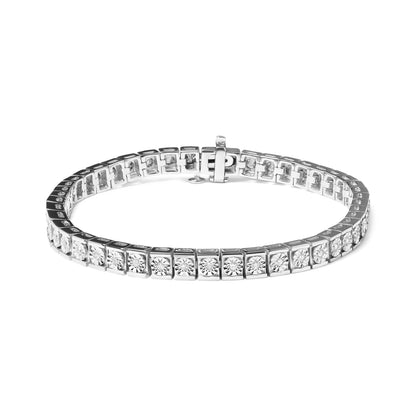 .925 Sterling Silver 1/4 Cttw Miracle Set Diamond and Bead Link 7.25" Tennis Bracelet (I-J Color, I2-I3 Clarity) by Bids.com