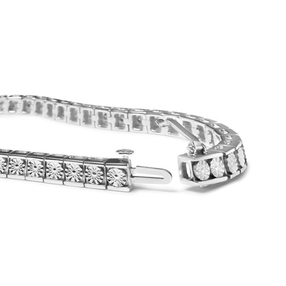 .925 Sterling Silver 1/4 Cttw Miracle Set Diamond and Bead Link 7.25" Tennis Bracelet (I-J Color, I2-I3 Clarity) by Bids.com