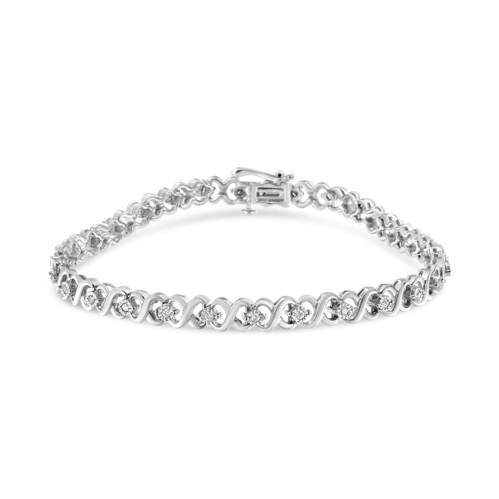 .925 Sterling Silver 1/3 Cttw Miracle Plate Round-Cut Diamond Infinity Link Bracelet (I-J Color, I3 Clarity) - Size 7.25" by Bids.com