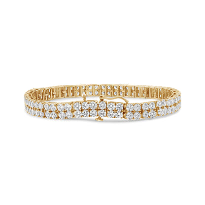 14K Yellow Gold 10.0 Cttw Diamond 2 Row Tennis Bracelet (L-M Color, I2-I3 Clarity) - Size 7.25 Inches  DestGlow