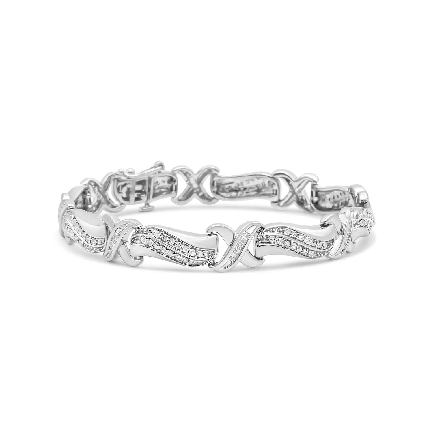 .925 Sterling Silver 1 3/4 Cttw Diamond Wave and X Link Tennis Bracelet (I-J Color, I3 Clarity) - 7" by Bids.com