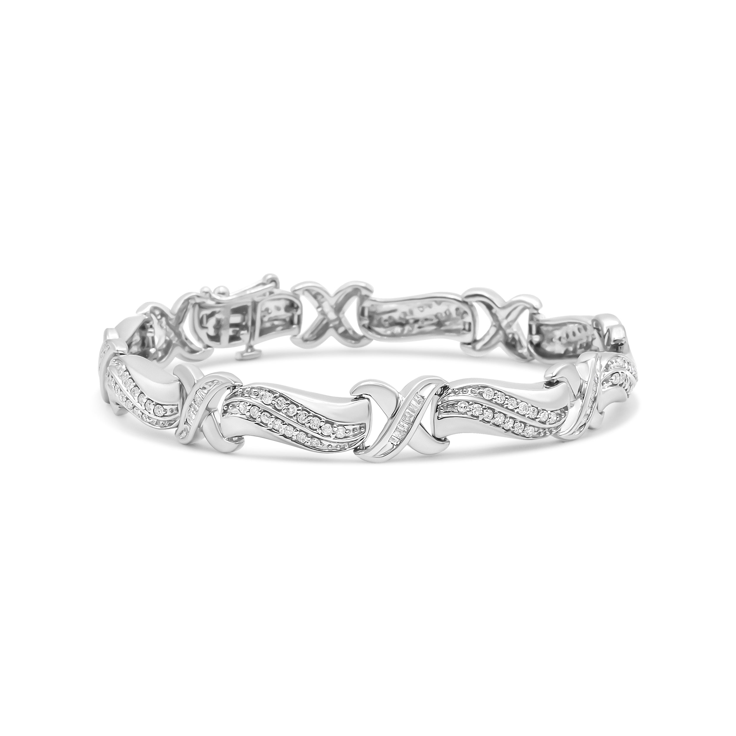 .925 Sterling Silver 1 3/4 Cttw Diamond Wave and X Link Tennis Bracelet (I-J Color, I3 Clarity) - 7" by Bids.com