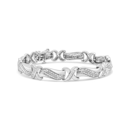 .925 Sterling Silver 1 3/4 Cttw Diamond Wave and X Link Tennis Bracelet (I-J Color, I3 Clarity) - 7" by Bids.com