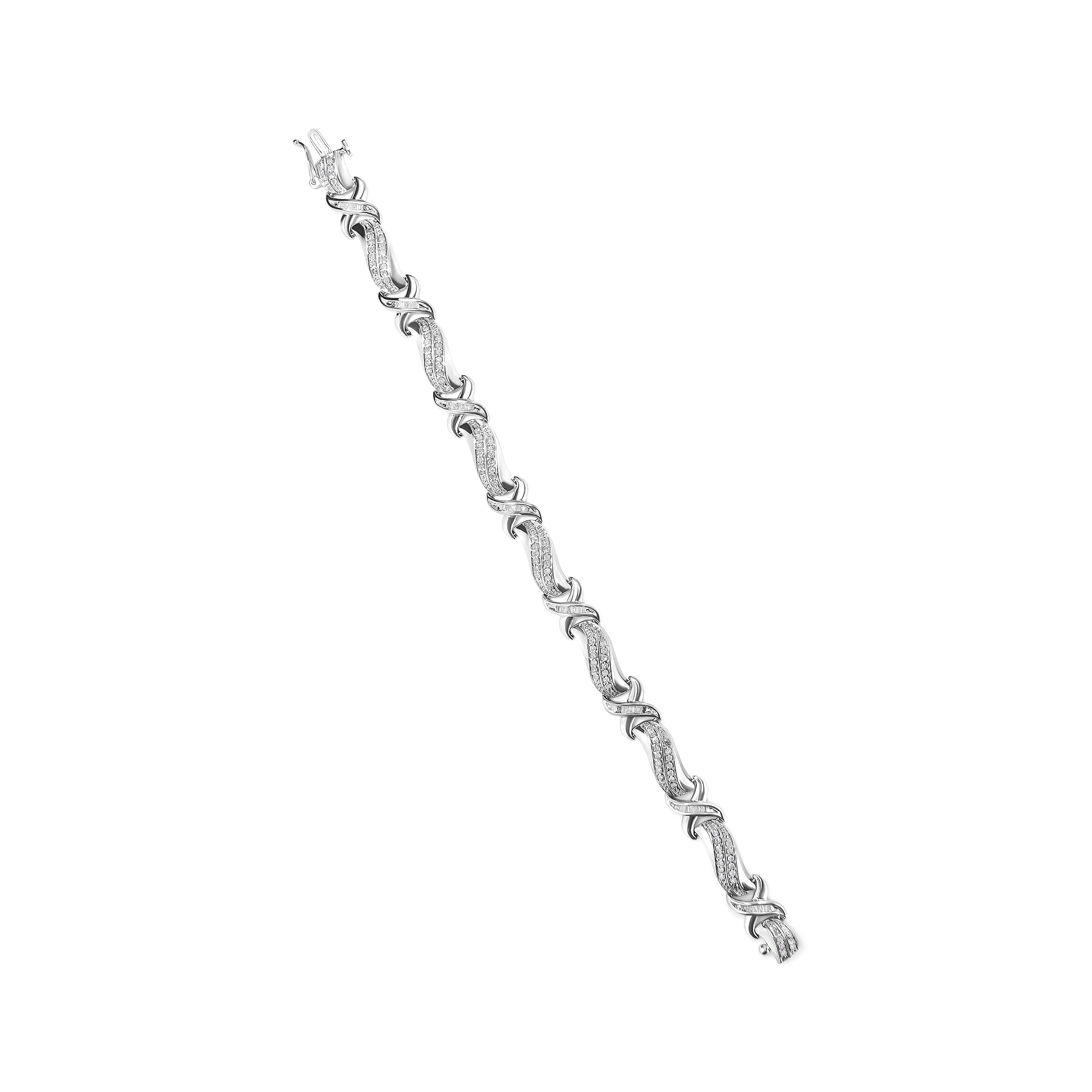 .925 Sterling Silver 1 3/4 Cttw Diamond Wave and X Link Tennis Bracelet (I-J Color, I3 Clarity) - 7" by Bids.com
