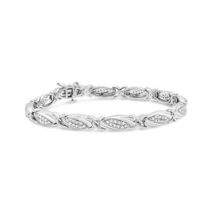 .925 Sterling Silver 1.00 Cttw Round Diamond X-Link Bracelet (I-J Color, I2-I3 Clarity) - Size 7.25" by Bids.com