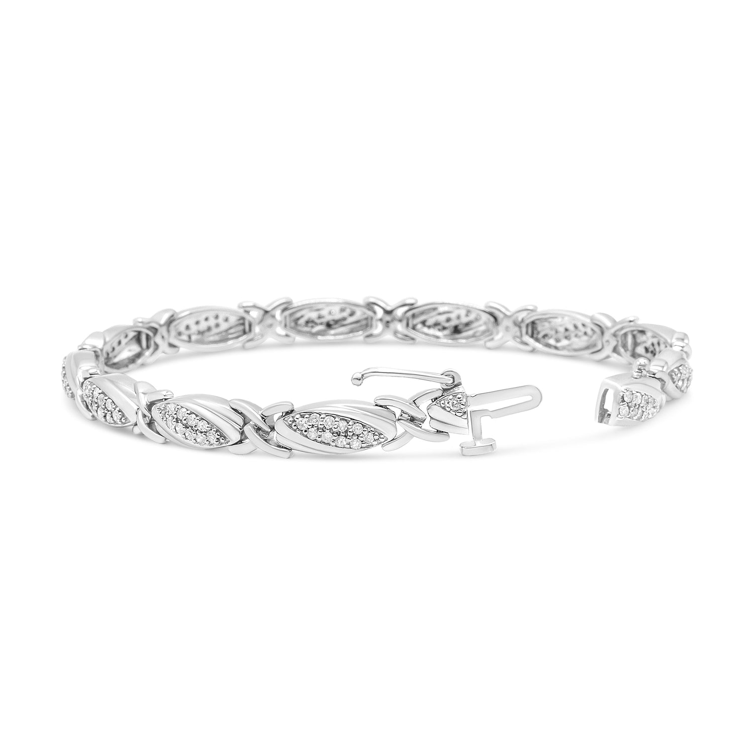 .925 Sterling Silver 1.00 Cttw Round Diamond X-Link Bracelet (I-J Color, I2-I3 Clarity) - Size 7.25" by Bids.com