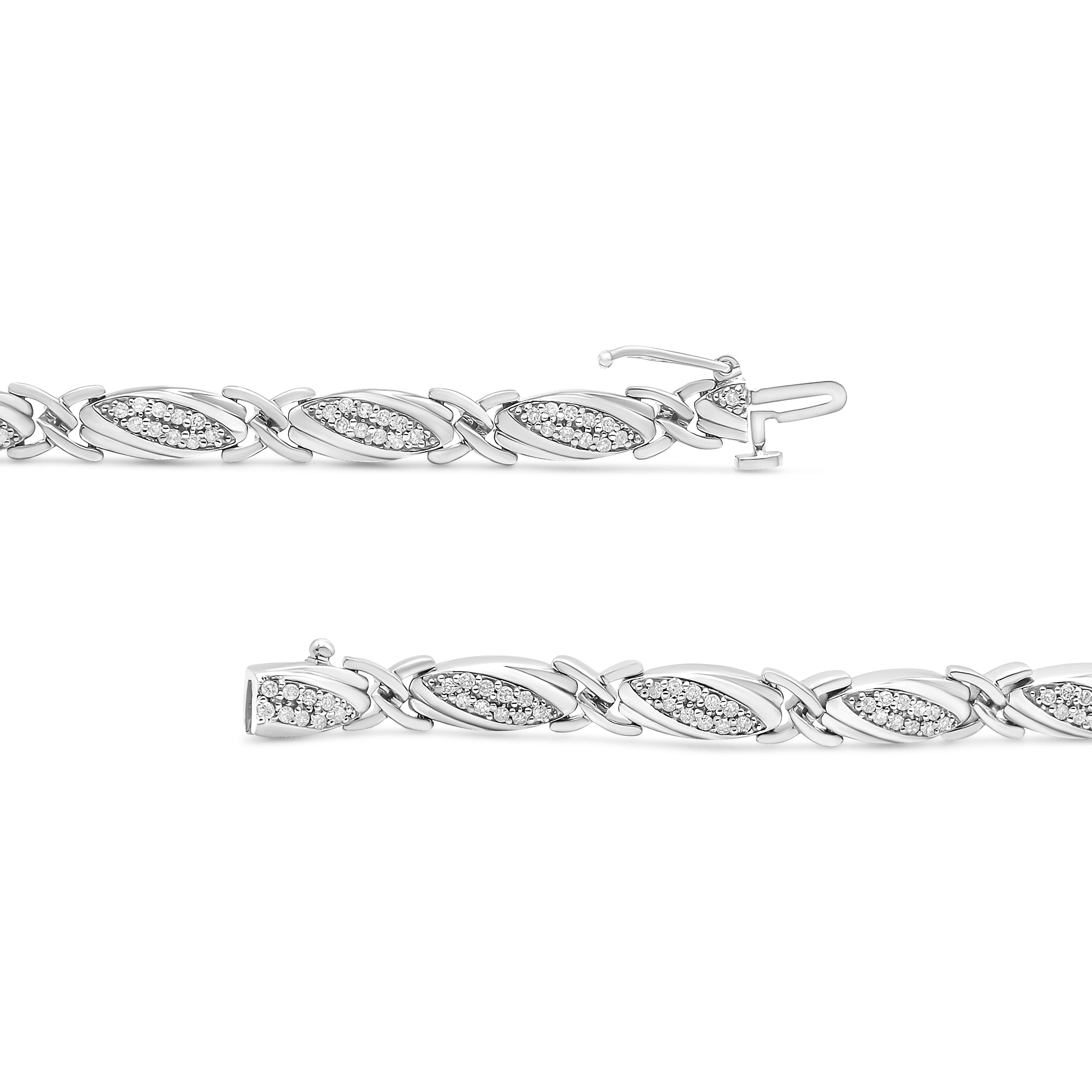 .925 Sterling Silver 1.00 Cttw Round Diamond X-Link Bracelet (I-J Color, I2-I3 Clarity) - Size 7.25" by Bids.com