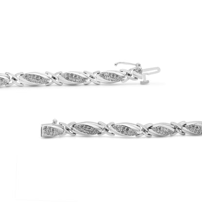 .925 Sterling Silver 1.00 Cttw Round Diamond X-Link Bracelet (I-J Color, I2-I3 Clarity) - Size 7.25" by Bids.com