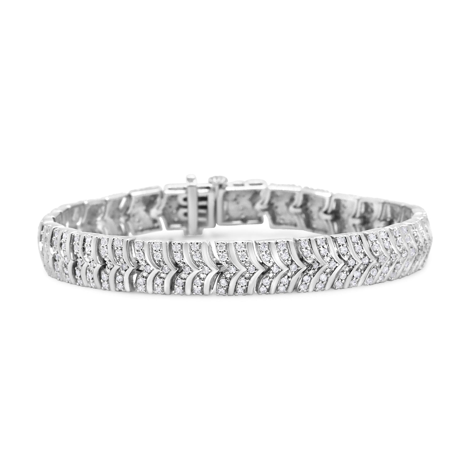 .925 Sterling Silver 3.00 Cttw Diamond Chevron Link Bracelet (I2-I3 Clarity, I-J Color) - Size 7.25" by Bids.com