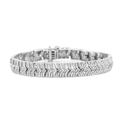 .925 Sterling Silver 3.00 Cttw Diamond Chevron Link Bracelet (I2-I3 Clarity, I-J Color) - Size 7.25" by Bids.com