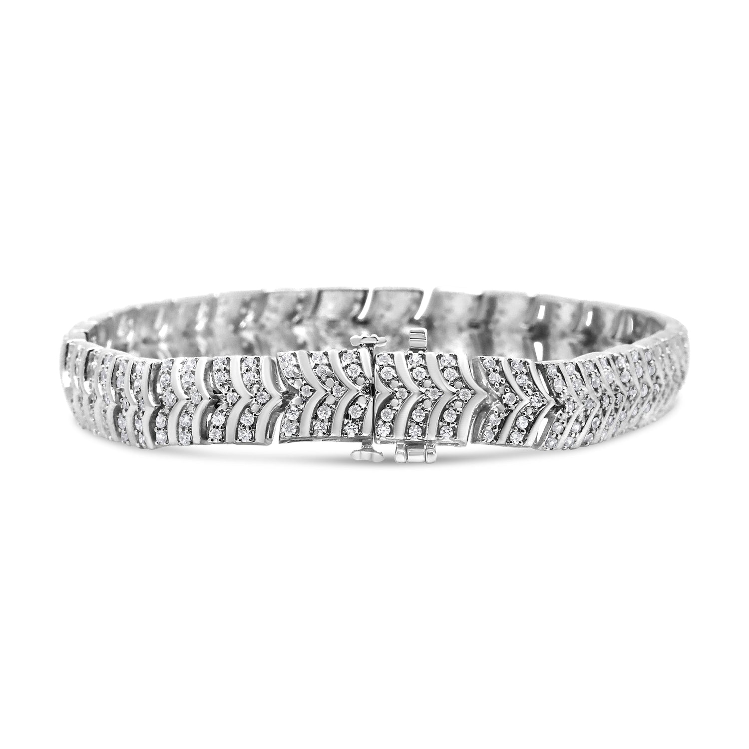 .925 Sterling Silver 3.00 Cttw Diamond Chevron Link Bracelet (I2-I3 Clarity, I-J Color) - Size 7.25" by Bids.com