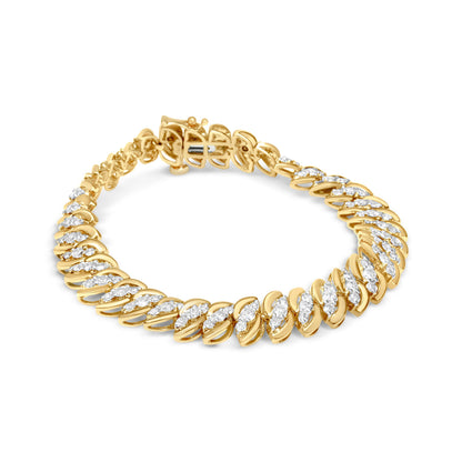 10K Yellow Gold 5.0 Cttw Diamond Double Row S-Link Cuban Bracelet (J-K Color, I2-I3 Clarity) - 7.25" Inches by Bids.com