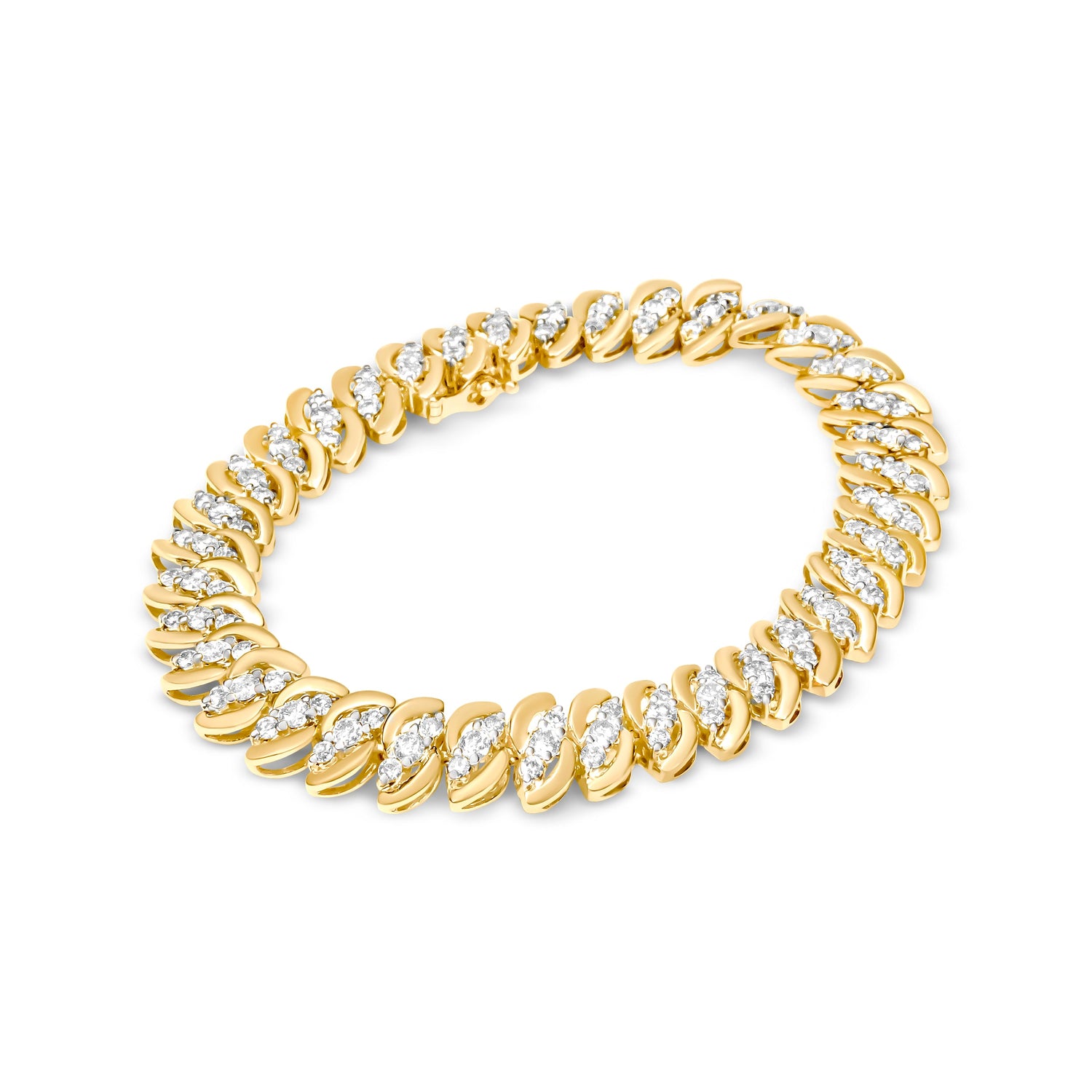 10K Yellow Gold 5.0 Cttw Diamond Double Row S-Link Cuban Bracelet (J-K Color, I2-I3 Clarity) - 7.25" Inches by Bids.com