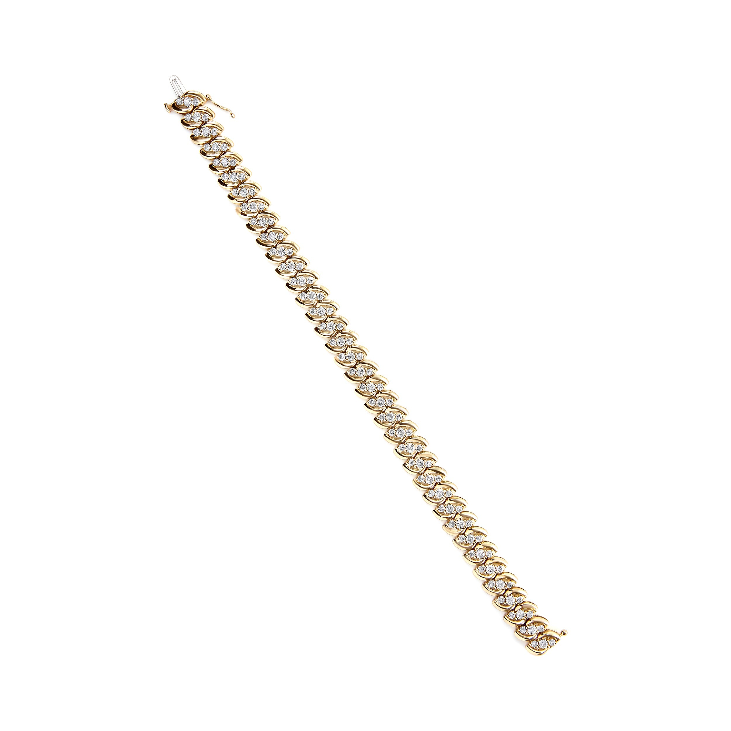 10K Yellow Gold 5.0 Cttw Diamond Double Row S-Link Cuban Bracelet (J-K Color, I2-I3 Clarity) - 7.25" Inches by Bids.com