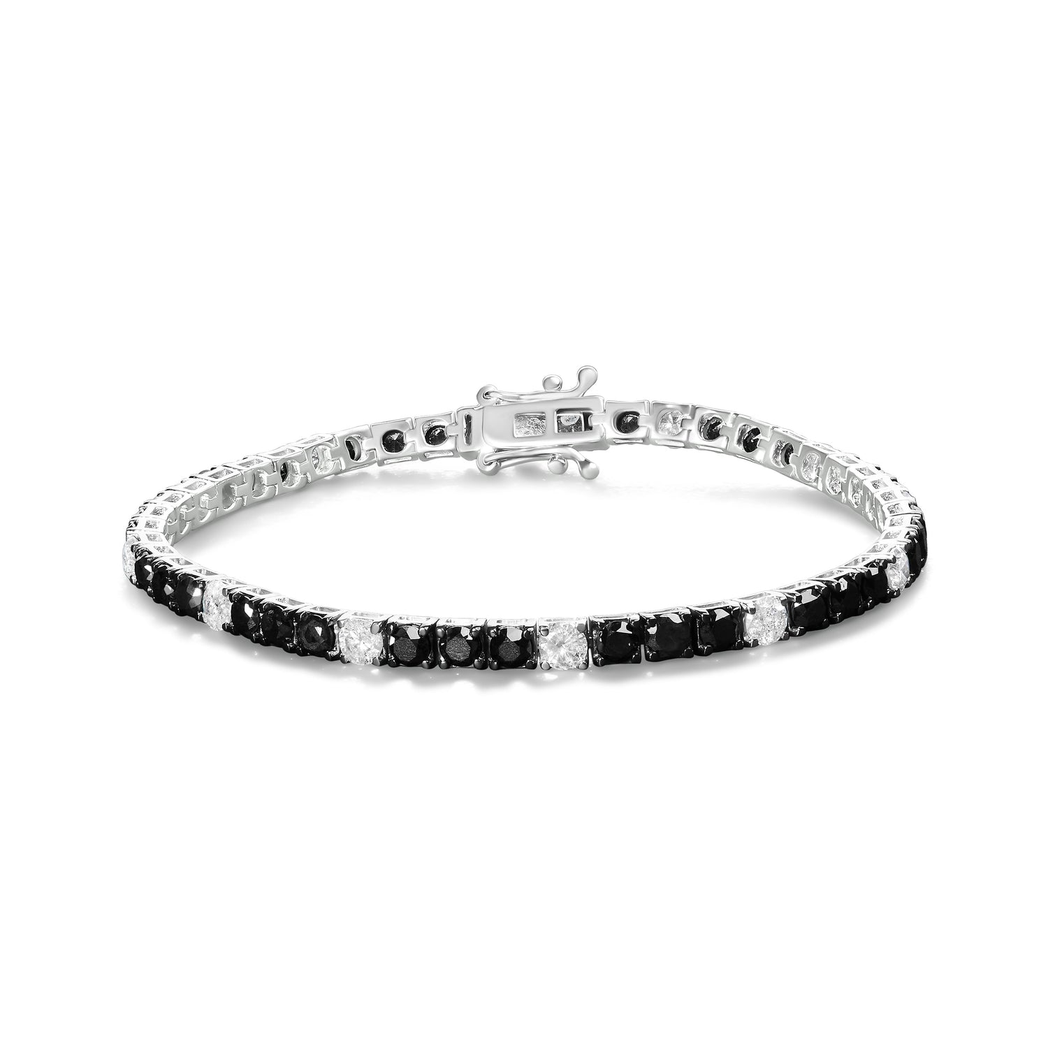 .925 Sterling Silver 3.0 Cttw Black and White Diamond Tennis Bracelet (I-J Color, I2-I3 Clarity) - 7.25" Inches by Bids.com
