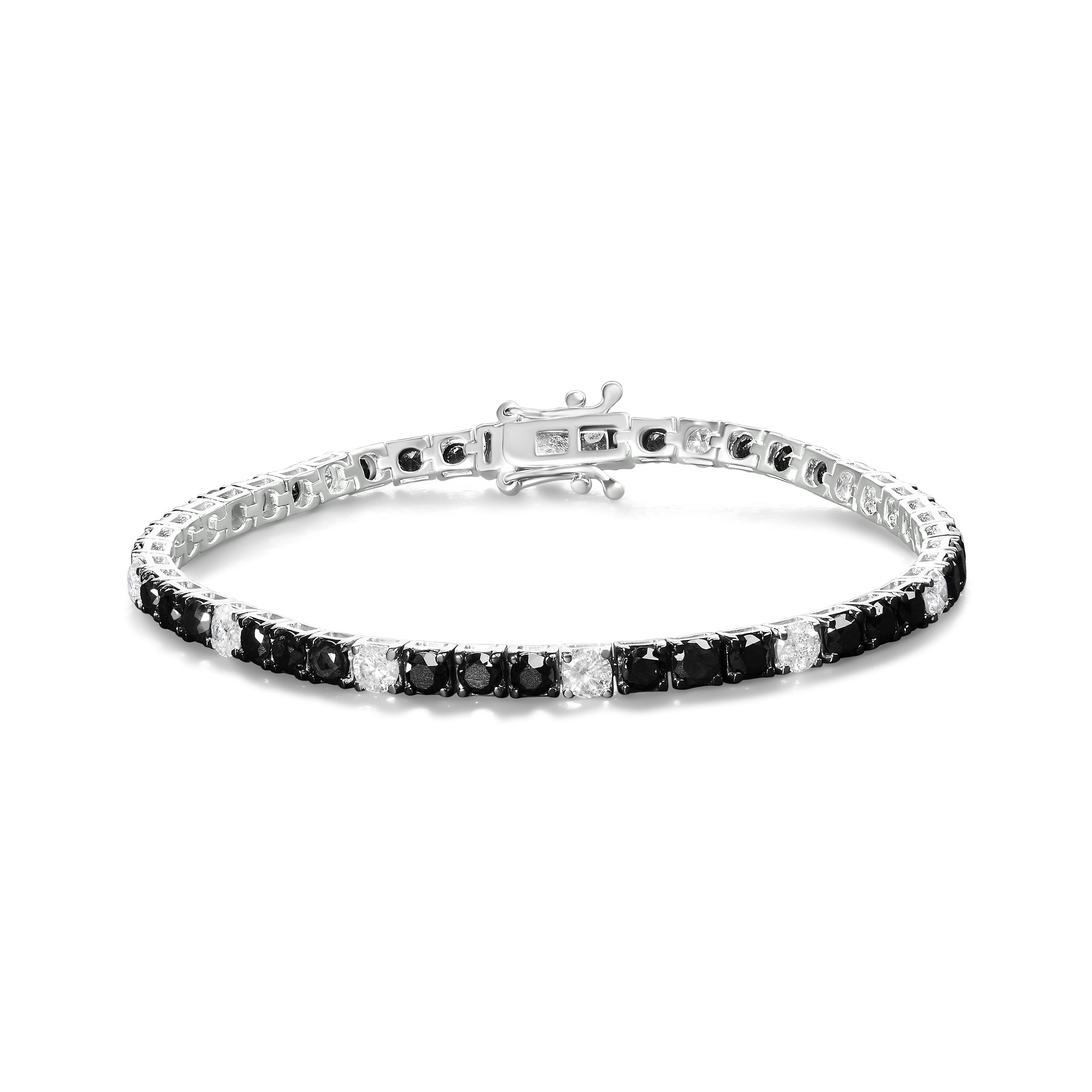 .925 Sterling Silver 3.0 Cttw Black and White Diamond Tennis Bracelet (I-J Color, I2-I3 Clarity) - 7.25" Inches by Bids.com