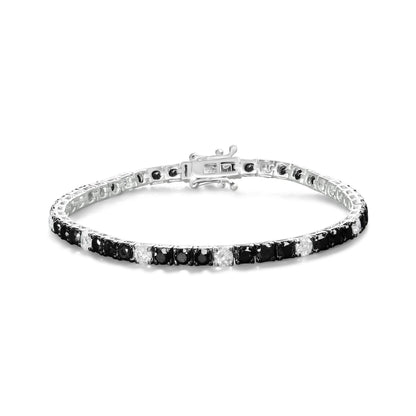 .925 Sterling Silver 3.0 Cttw Black and White Diamond Tennis Bracelet (I-J Color, I2-I3 Clarity) - 7.25" Inches by Bids.com