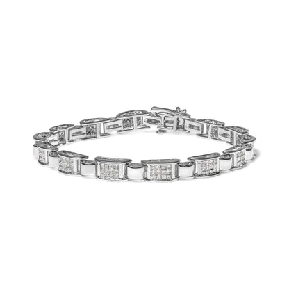 14K White Gold 2.00 Cttw Princess Diamond Invisible Set Link Bracelet (H-I Color, SI2-I1 Clarity) - 7" by Bids.com