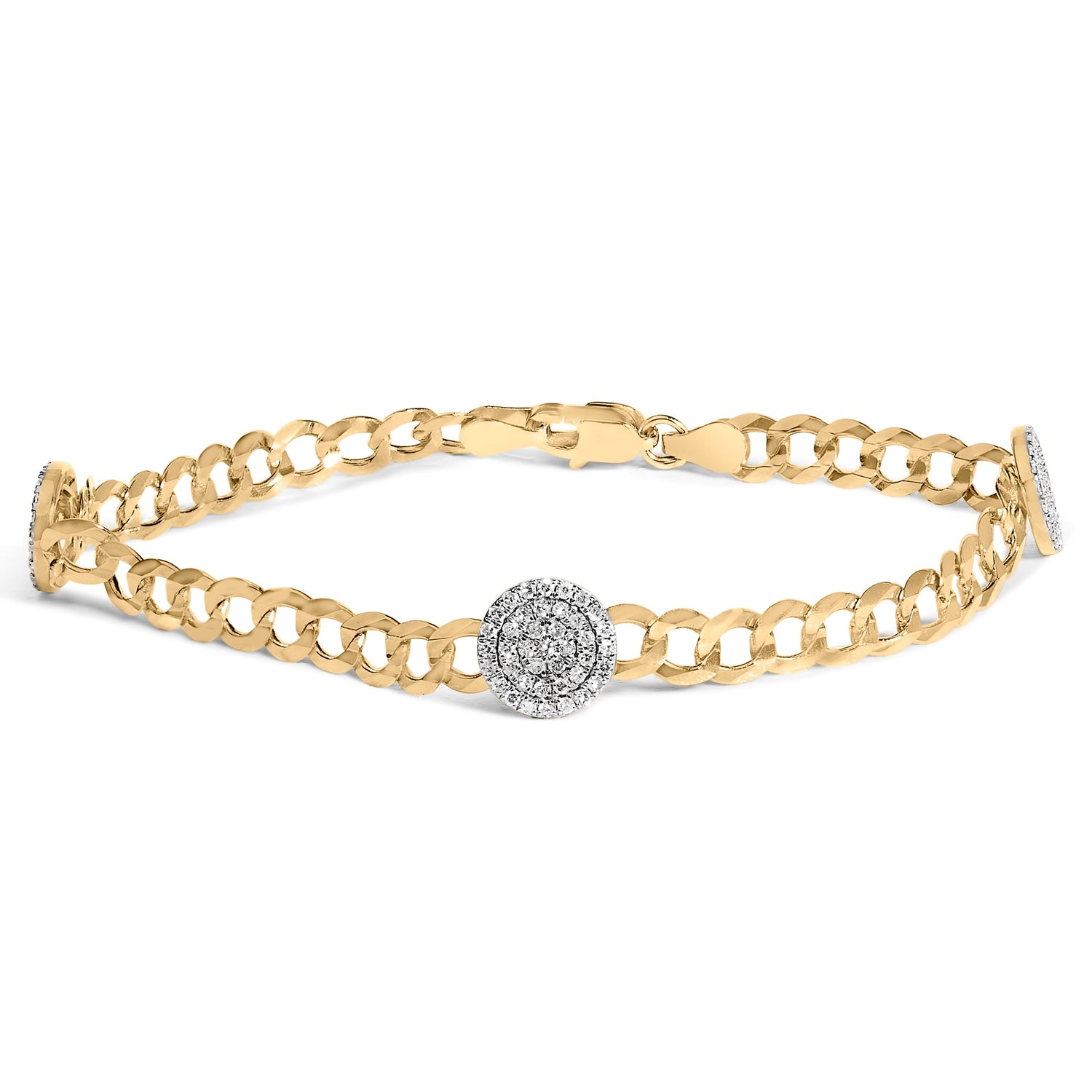 14K Yellow Gold 5/8 Cttw Diamond Cluster Curb Chain Bracelet  DestGlow