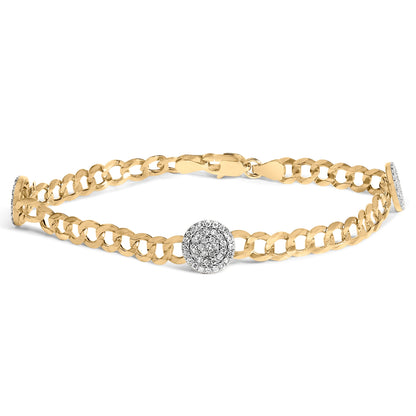 14K Yellow Gold 5/8 Cttw Diamond Cluster Curb Chain Bracelet  DestGlow