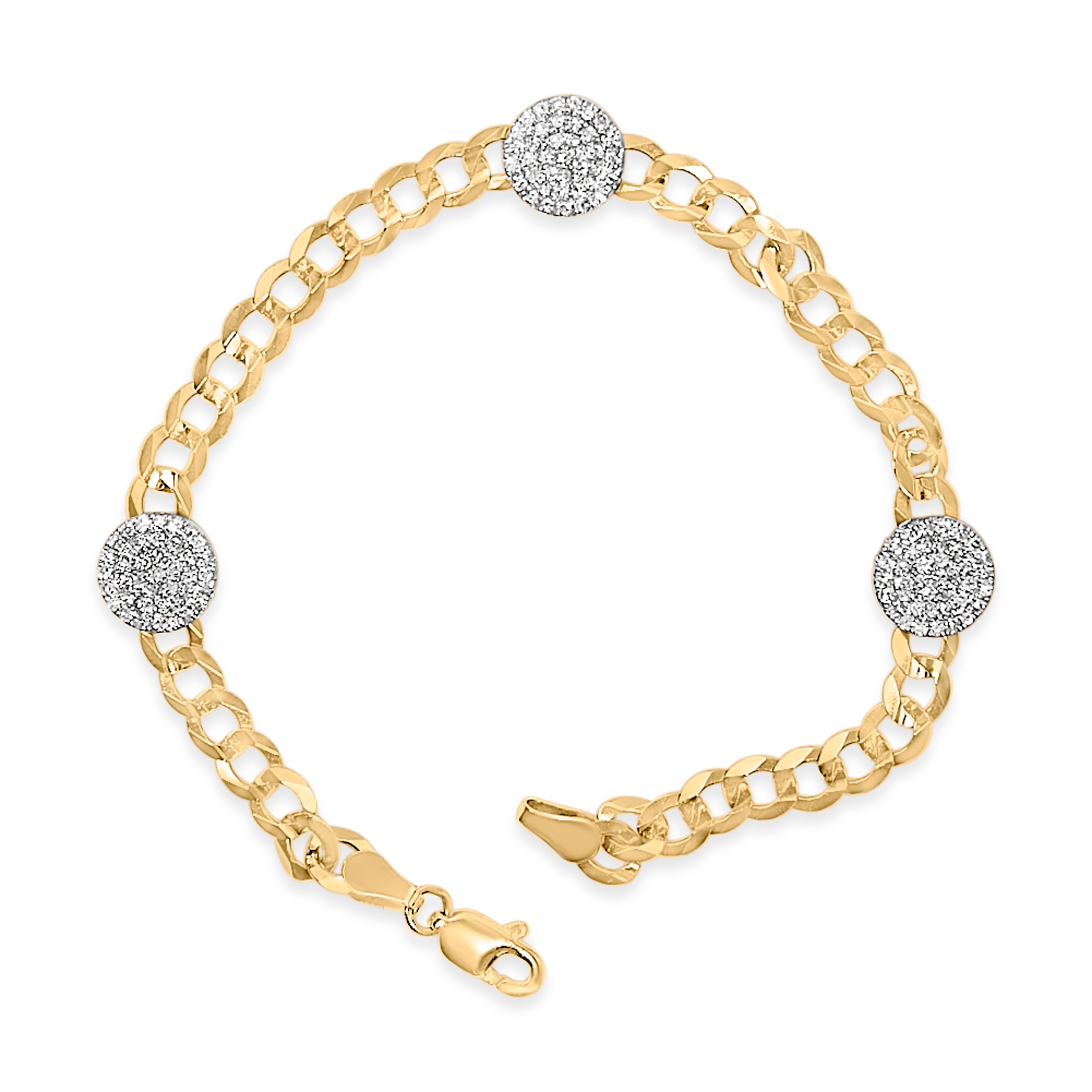 14K Yellow Gold 5/8 Cttw Diamond Cluster Curb Chain Bracelet  DestGlow