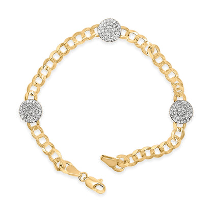 14K Yellow Gold 5/8 Cttw Diamond Cluster Curb Chain Bracelet  DestGlow