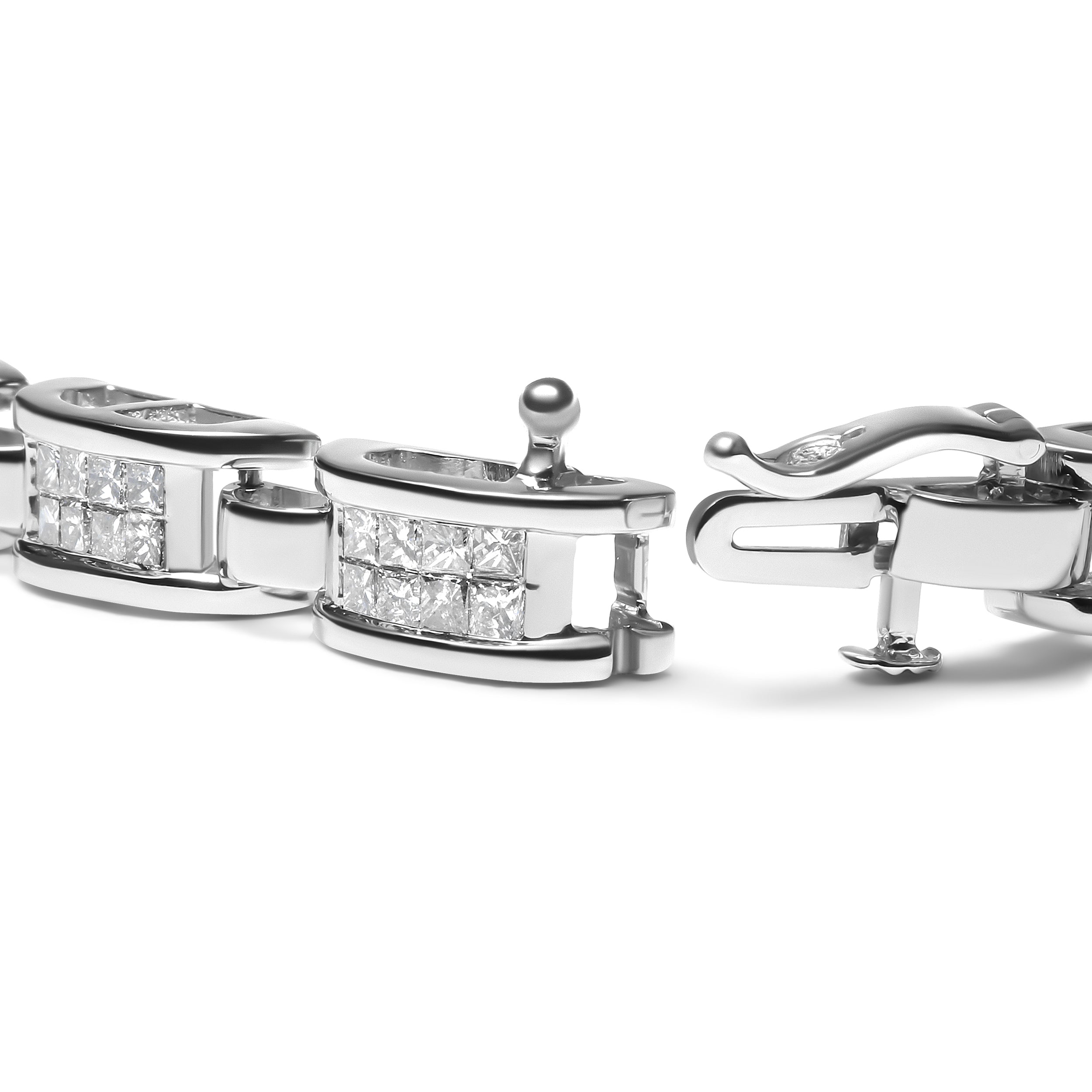 14K White Gold 3.0 Cttw Invisible Set Princess Cut Diamond Link and Buckle 7.25" Tennis Bracelet (I-J Color, I1-I2 Clarity) by Bids.com