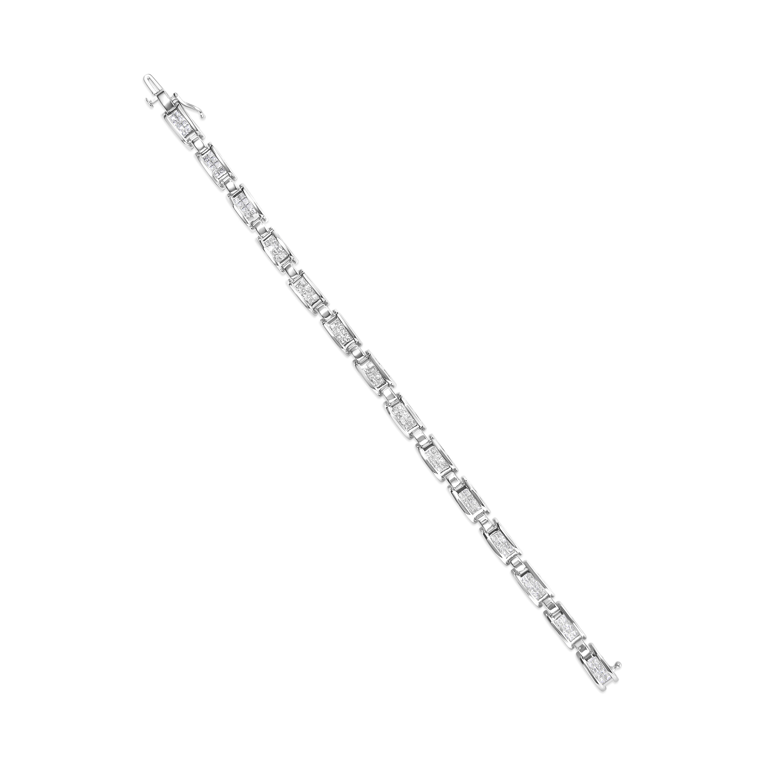 14K White Gold 3.0 Cttw Invisible Set Princess Cut Diamond Link and Buckle 7.25" Tennis Bracelet (I-J Color, I1-I2 Clarity) by Bids.com