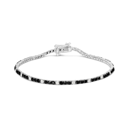 .925 Sterling Silver 3.0 Cttw Black and White Diamond Tennis Bracelet (I-J Color, I2-I3 Clarity) - 7.25" Inches by Bids.com