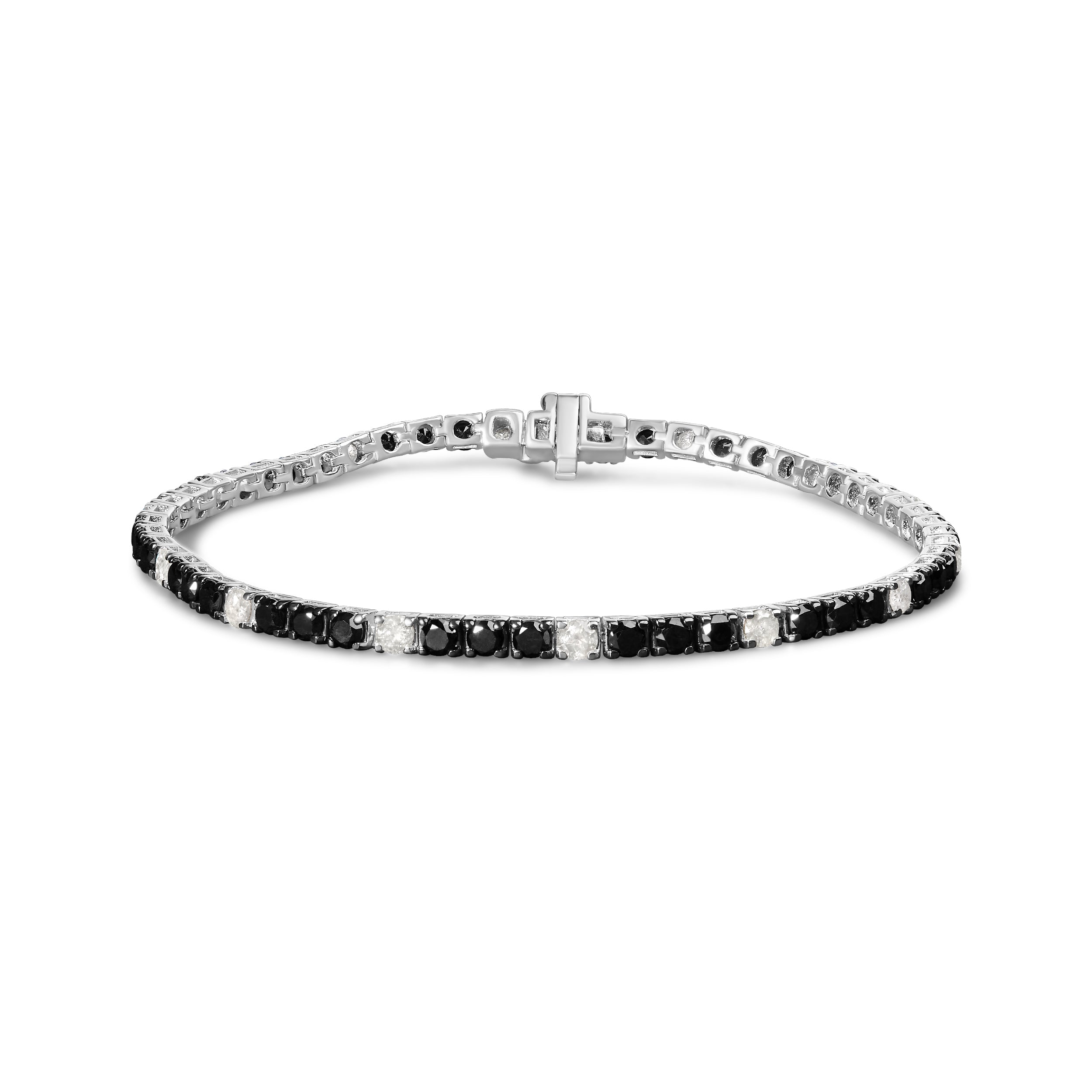 .925 Sterling Silver 3.0 Cttw Black and White Diamond Tennis Bracelet (I-J Color, I2-I3 Clarity) - 7.25" Inches by Bids.com
